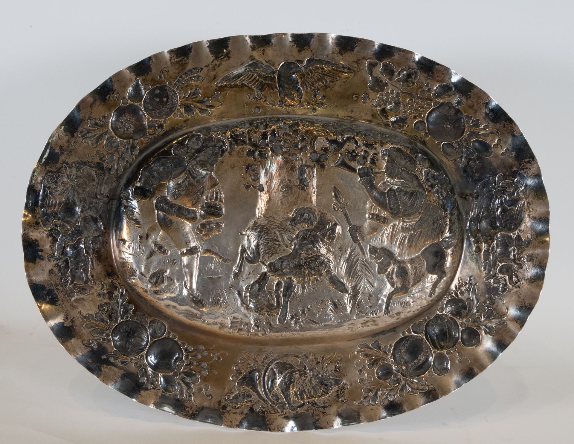 Large Pair of Sterling Silver Trays with Chivalry Motifs, Marks of England, 19th Century - Image 12 of 12