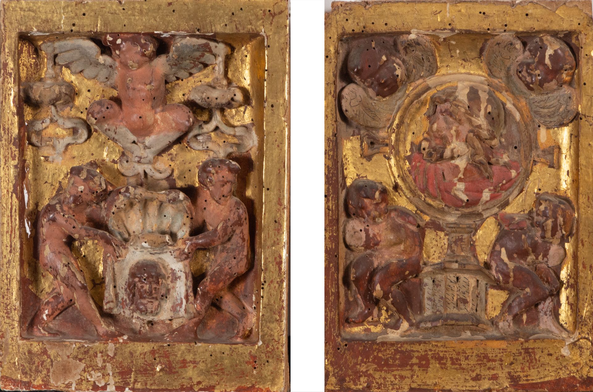 Pair of Plateresque Altar Frontals depicting Souls in Purgatory, 16th century
