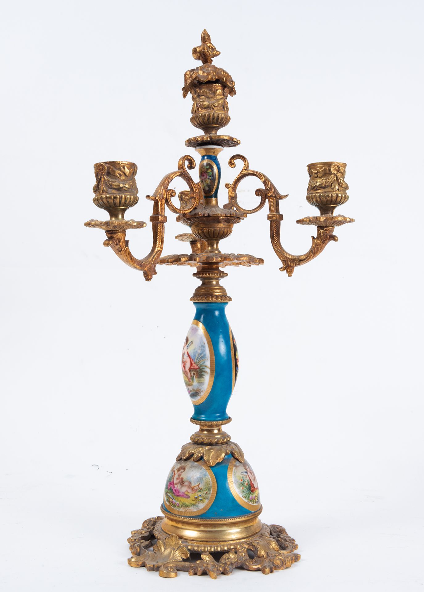Pair of Candlesticks in Bronze and Old Paris porcelain, French school of the 19th century - Bild 4 aus 13