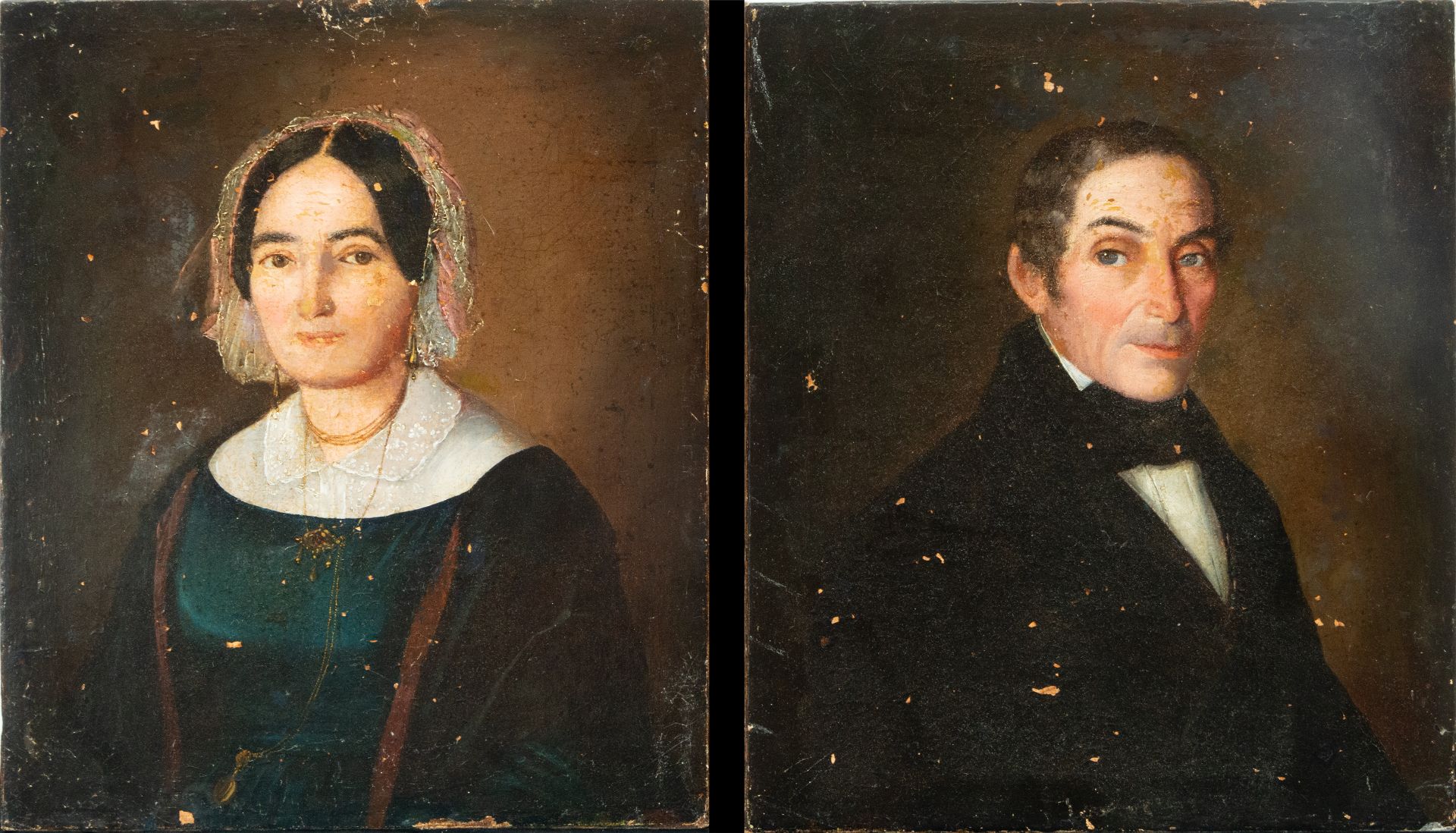 Pair of Portraits of Lady and Gentleman, French school of the 19th century