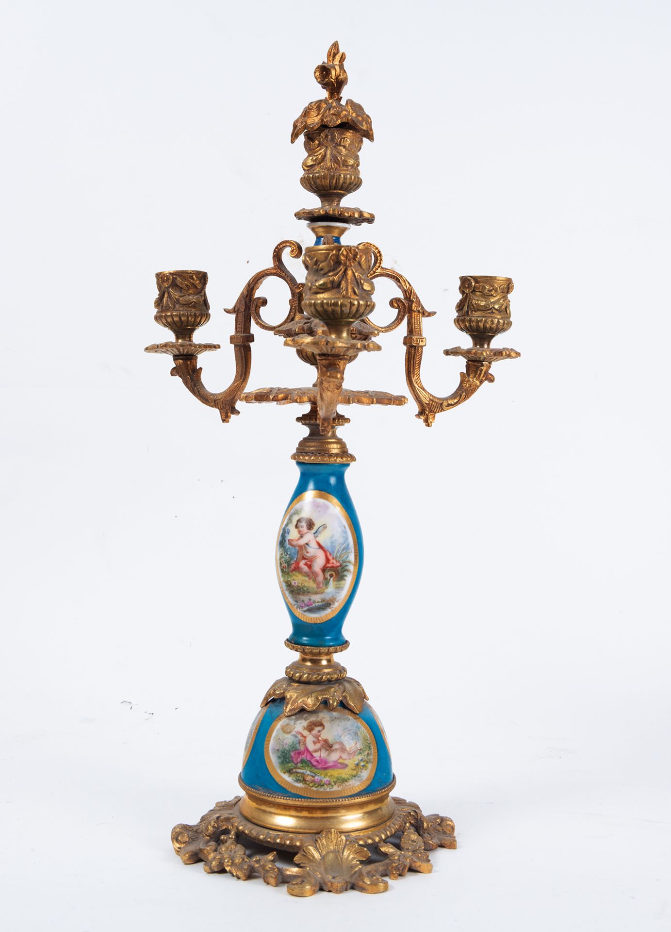 Pair of Candlesticks in Bronze and Old Paris porcelain, French school of the 19th century - Bild 2 aus 13