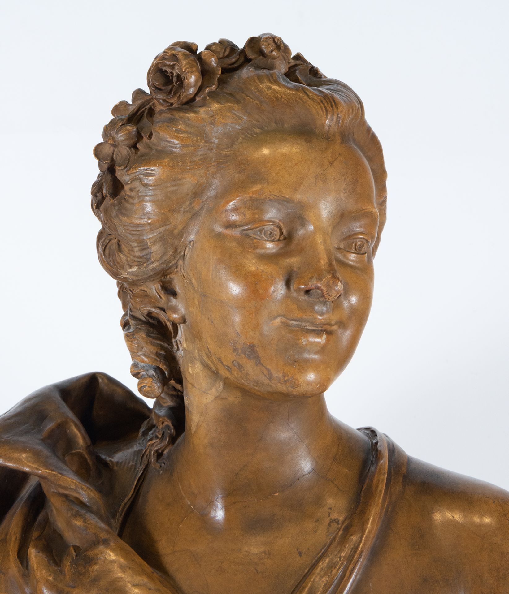 Large Bust of French Noble Lady in Terracotta, France, 18th century
