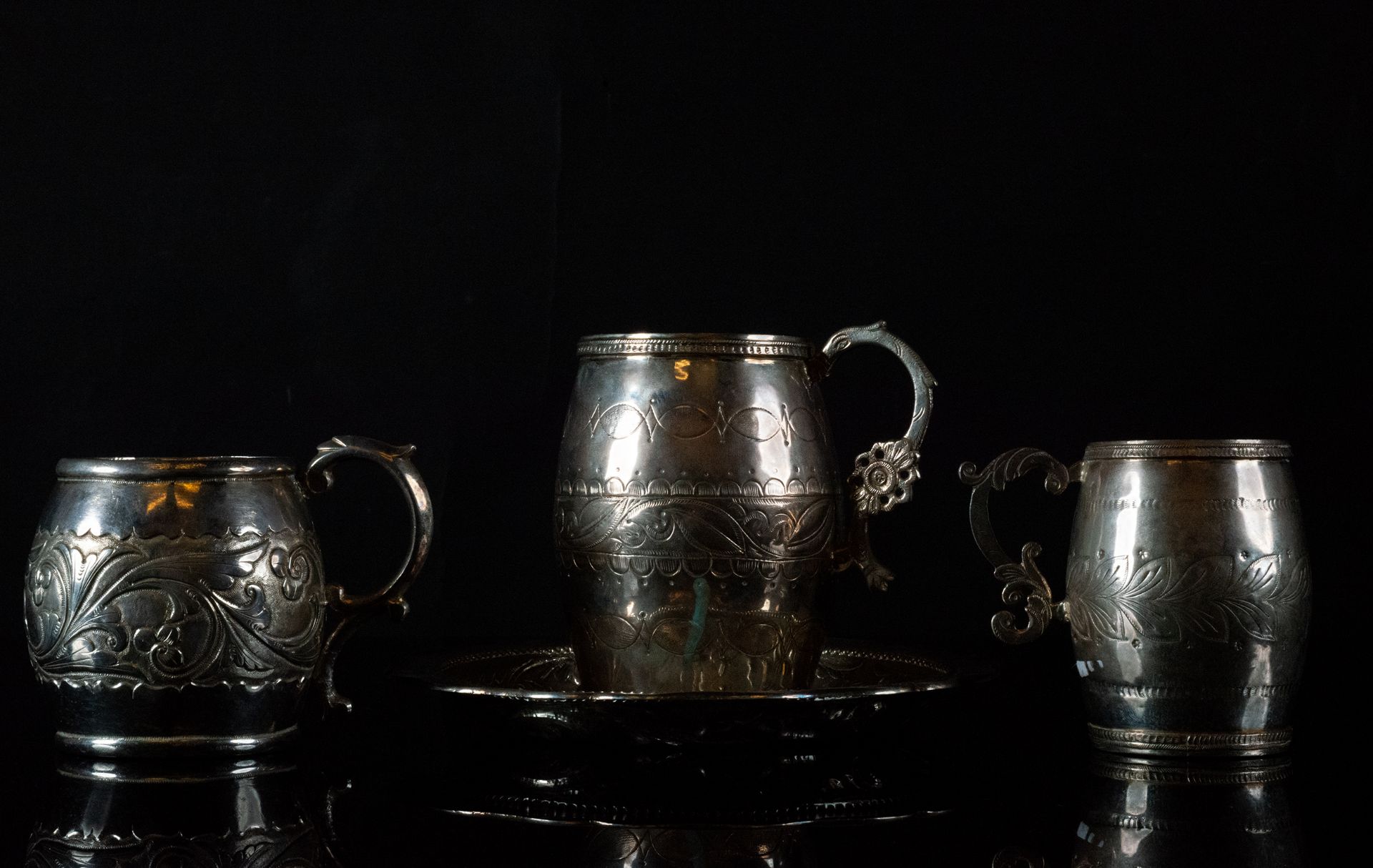 Set of three jugs for Chocolate with its underplate, Viceroyalty of Peru, 18th - 19th century
