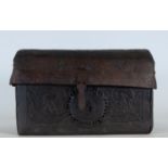 Rare colonial chest in embossed leather and wrought iron appliquŽs, colonial work from the 18th cent