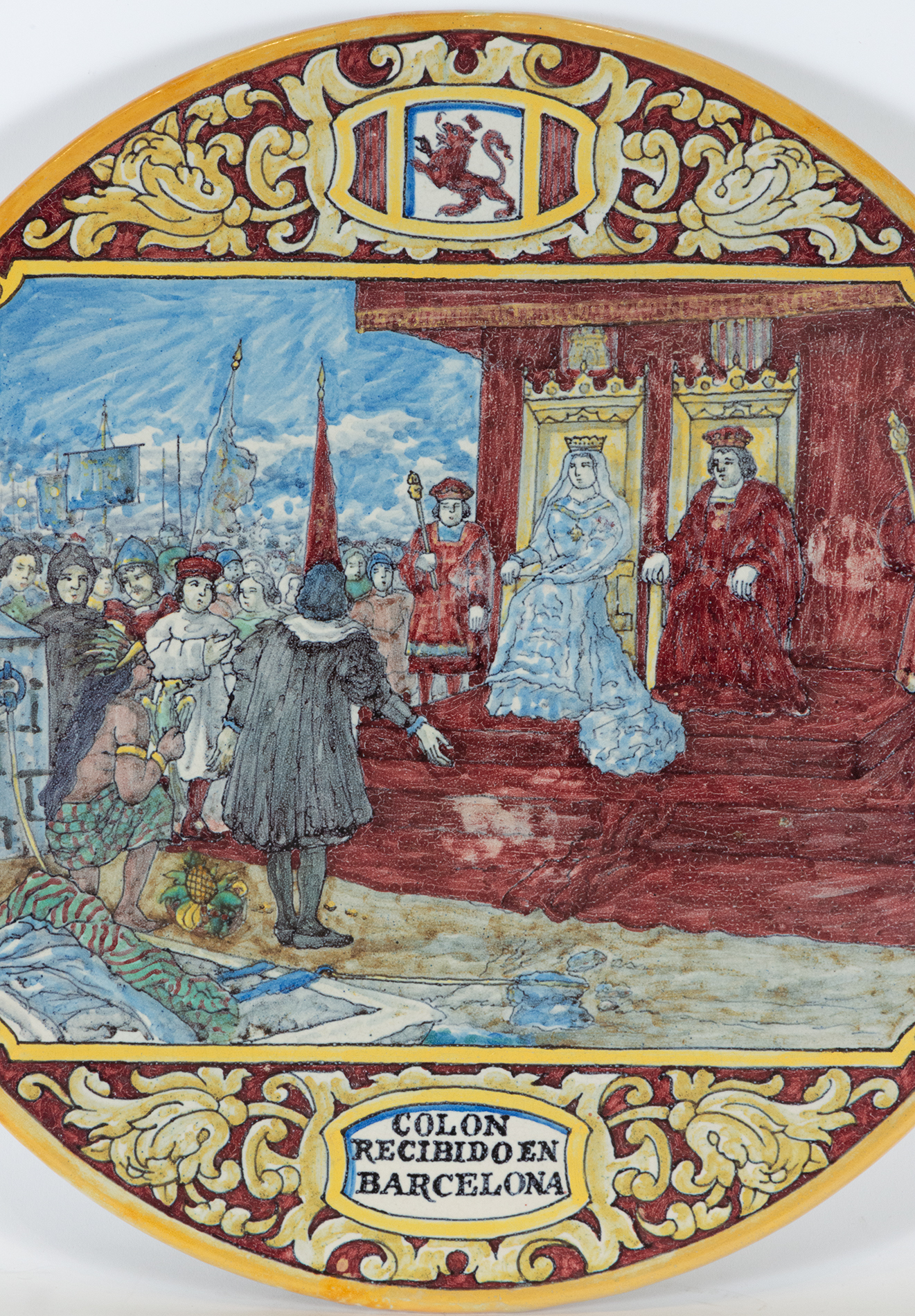 Columbus being received in Barcelona by the Catholic Monarchs, Cer‡mica de Triana, early 20th centur - Image 2 of 3
