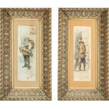 Pair of Musketeer and Musician Watercolors on Paper, 19th century Italian school
