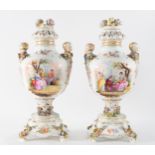 Pair of Pot Pourri Vases in glazed porcelain from Dresden, German school of the 19th century