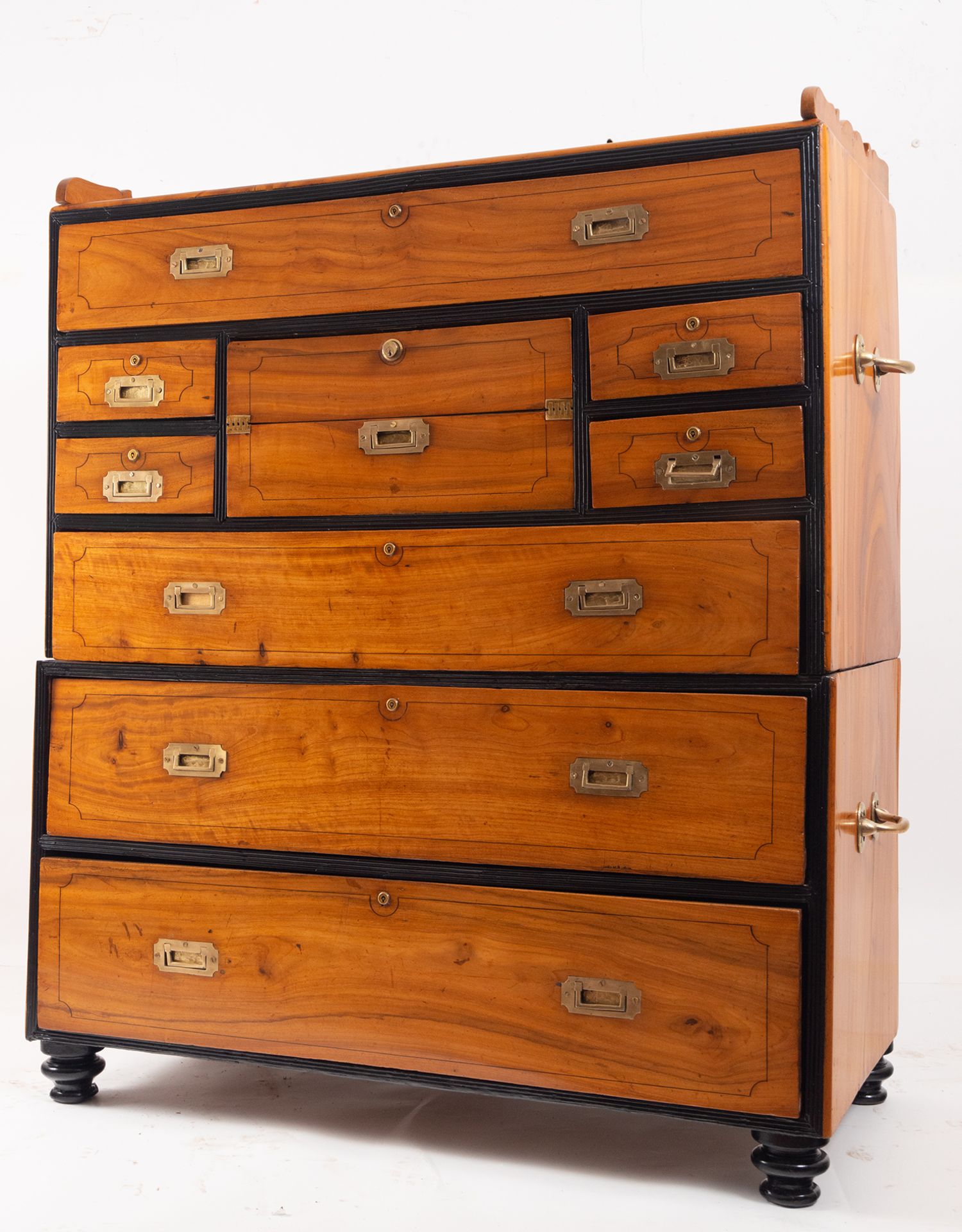 Two-section Ship Captain's Desk in Walnut and Ebonized Wood, English work of the 19th Century - Image 4 of 4