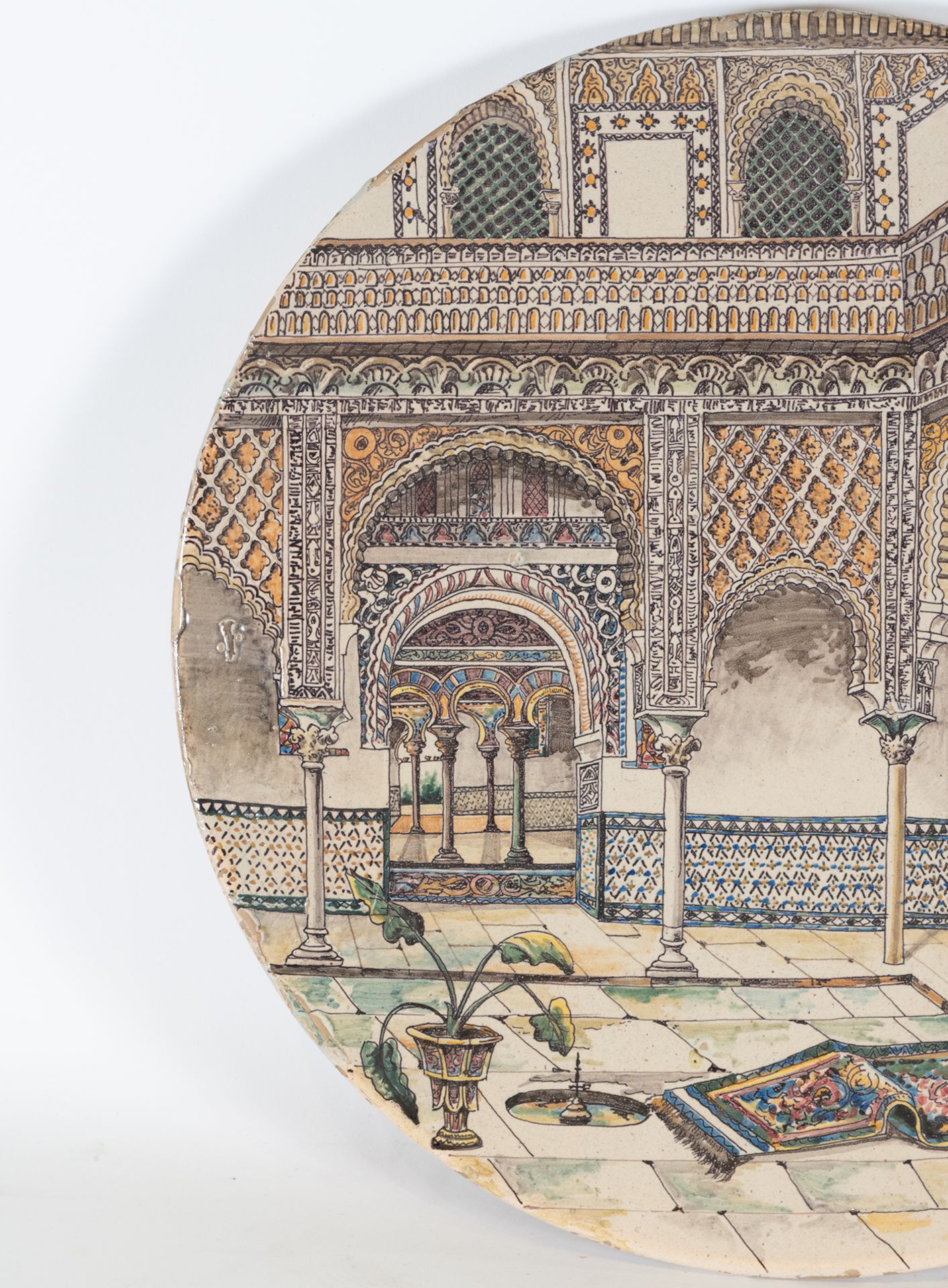 Arab courtyard, enameled ceramic plate, 19th century - Image 2 of 4