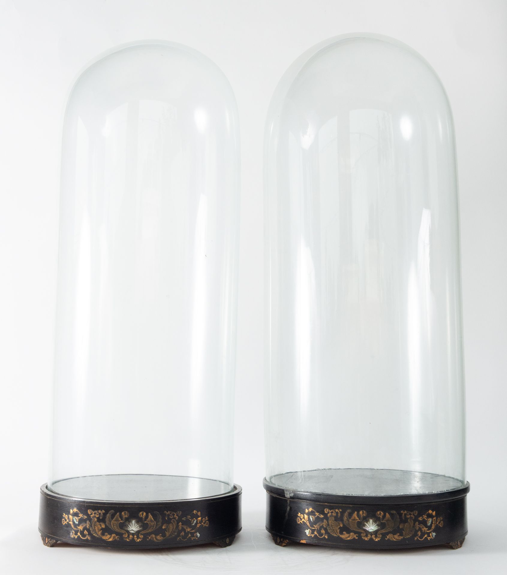 Pair of Lanterns or Urns for Cabinet of Curiosities in Ebonized Wood and Mother of Pearl, France, 19
