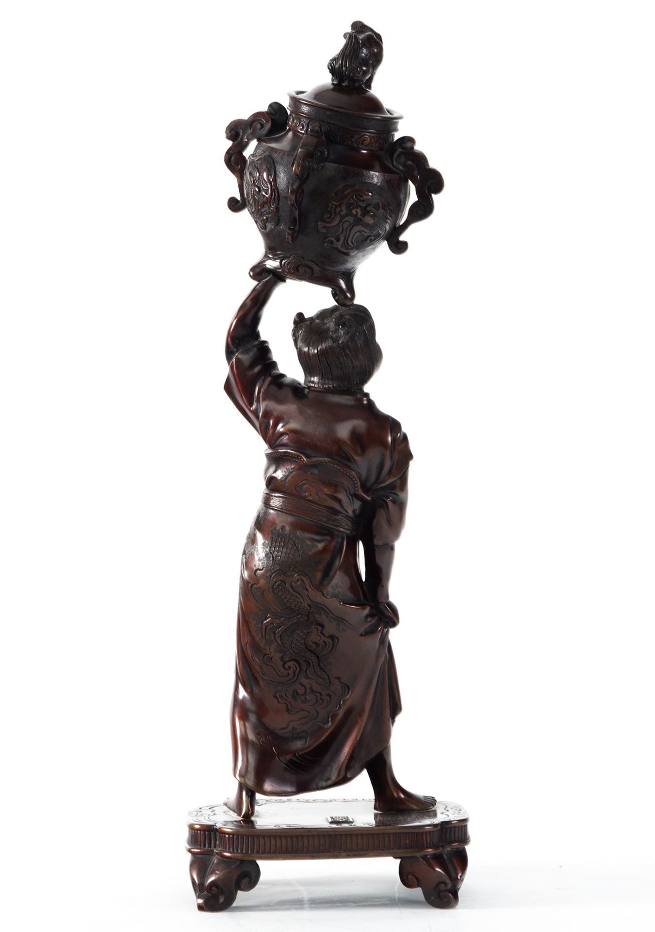 Important pair of Japanese sculptures in patinated bronze, Meiji period, 19th century - Image 5 of 8