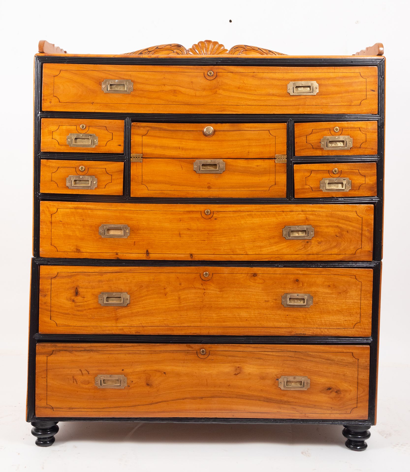 Two-section Ship Captain's Desk in Walnut and Ebonized Wood, English work of the 19th Century