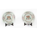 Pair of Chinese porcelain Armorial plates for export with Rose coat of arms, Chinese school of the 1
