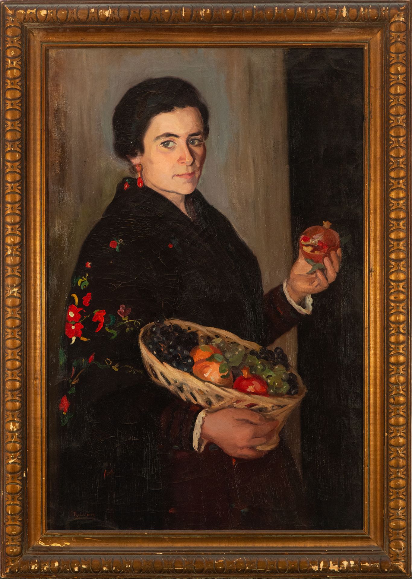 Lady with a Basket of Fruit, Rafael Latorre Viedma (Granada 1872-1970), Granada school of the 19th -