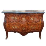 French Louis XV period chest of drawers in marquetry and gilt bronze handles, 18th century