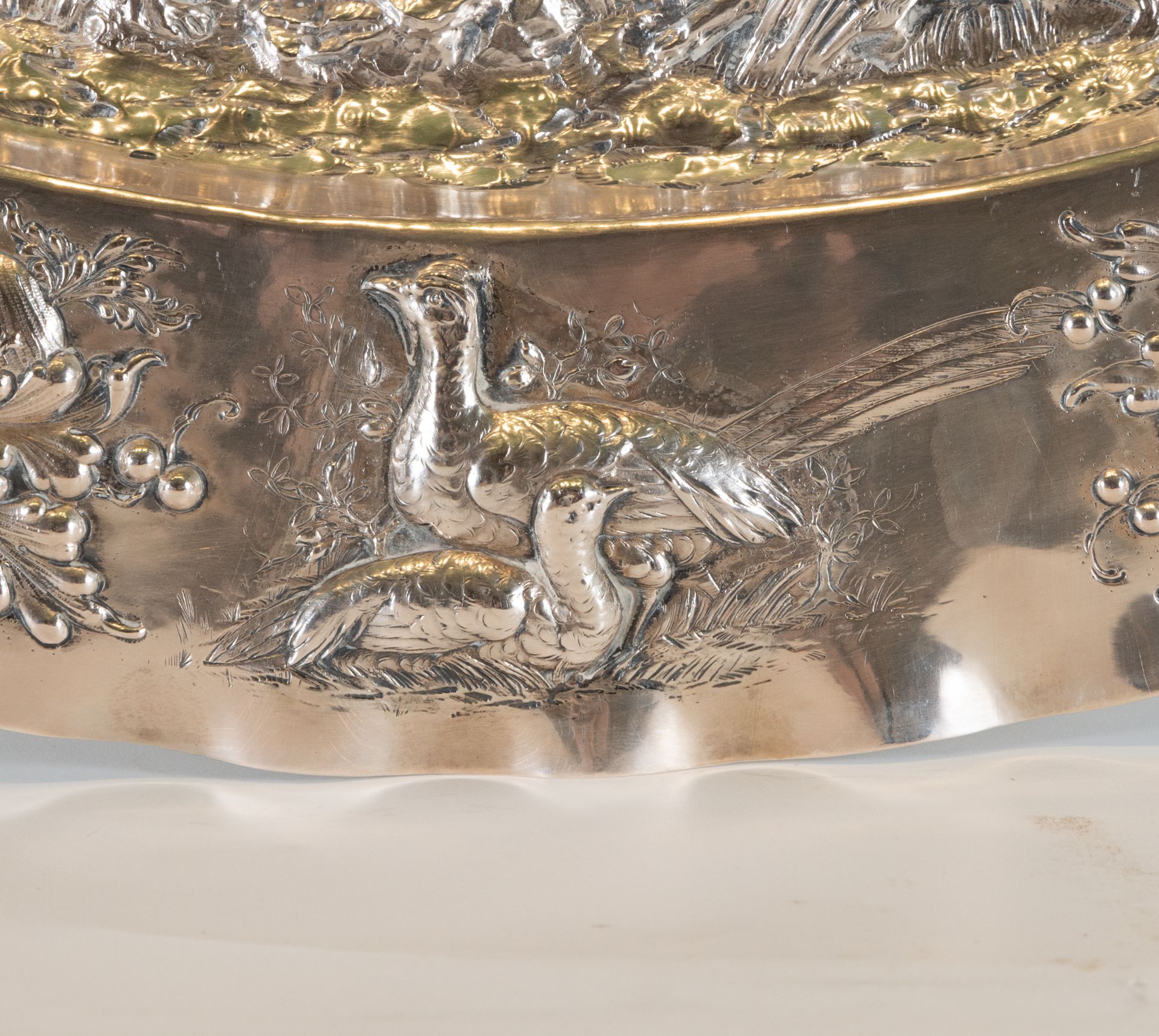 Large Pair of Sterling Silver Trays with Chivalry Motifs, Marks of England, 19th Century - Image 5 of 12