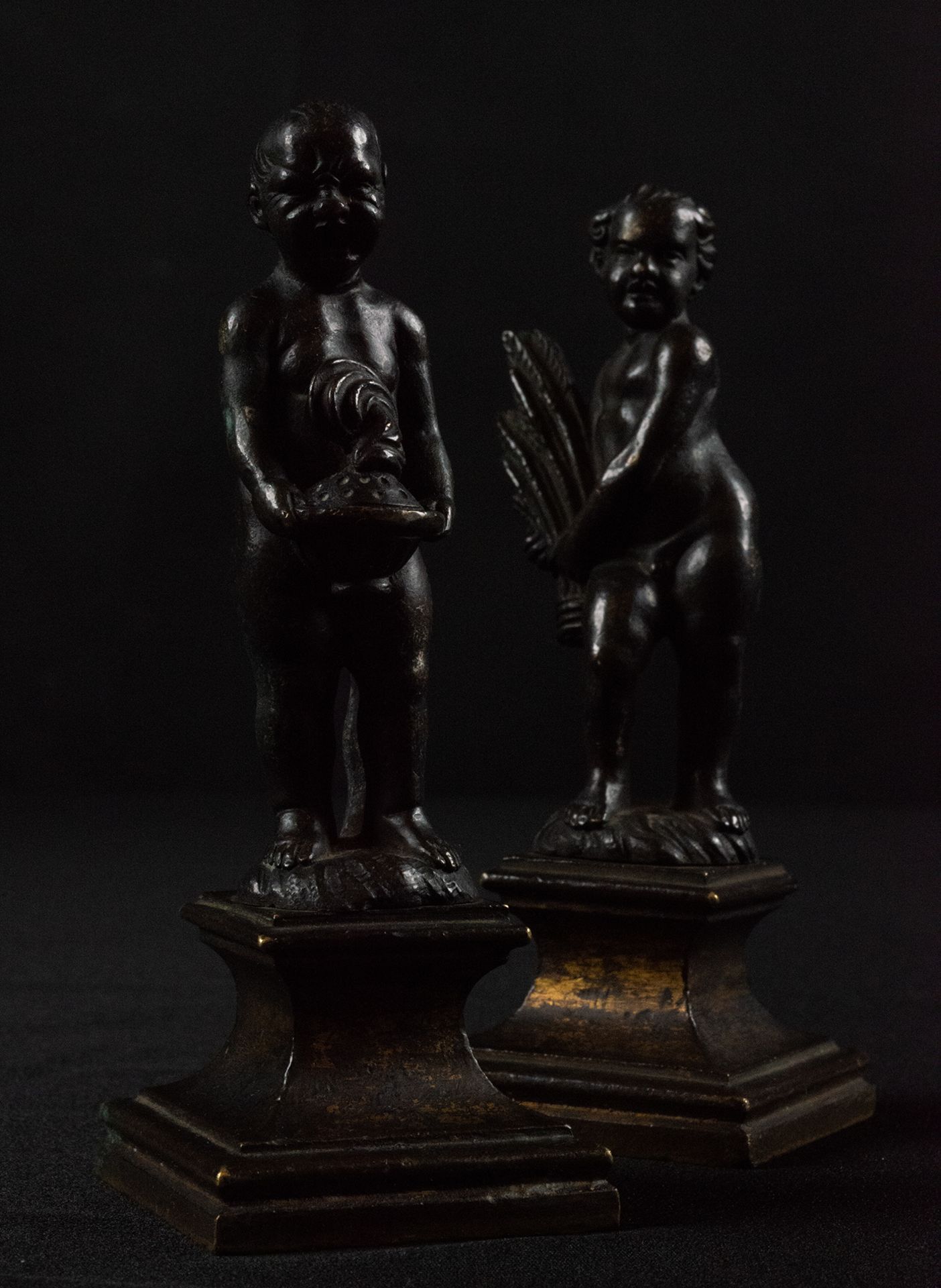 Magnificent Pair of Bronzes representing the Summer and the Winter in patinated bronze, Italian or F - Image 2 of 11