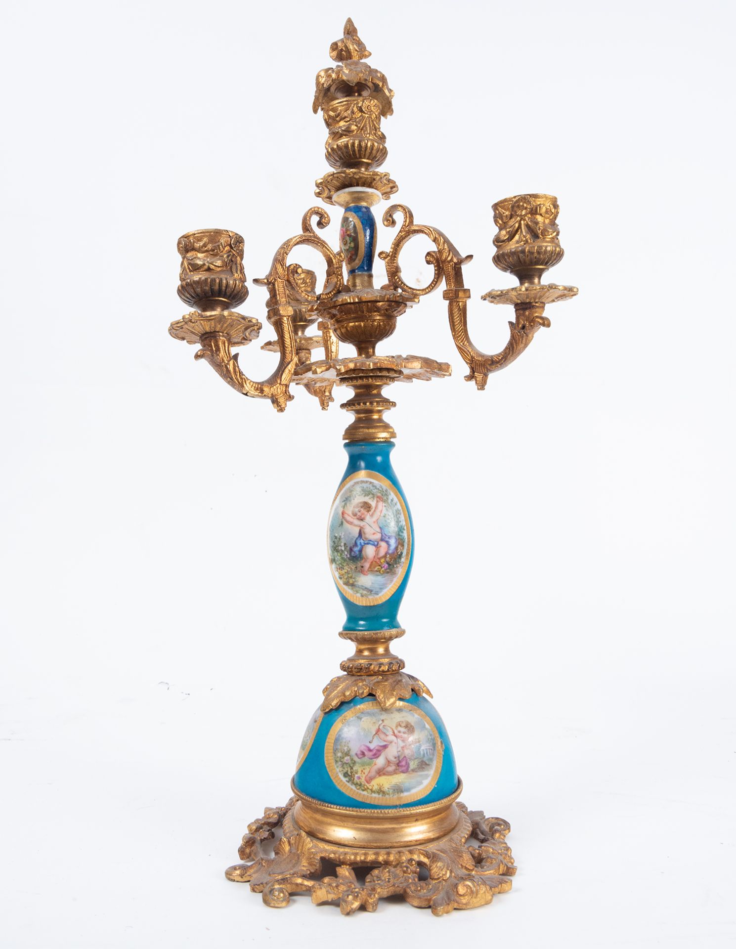 Pair of Candlesticks in Bronze and Old Paris porcelain, French school of the 19th century - Bild 7 aus 13