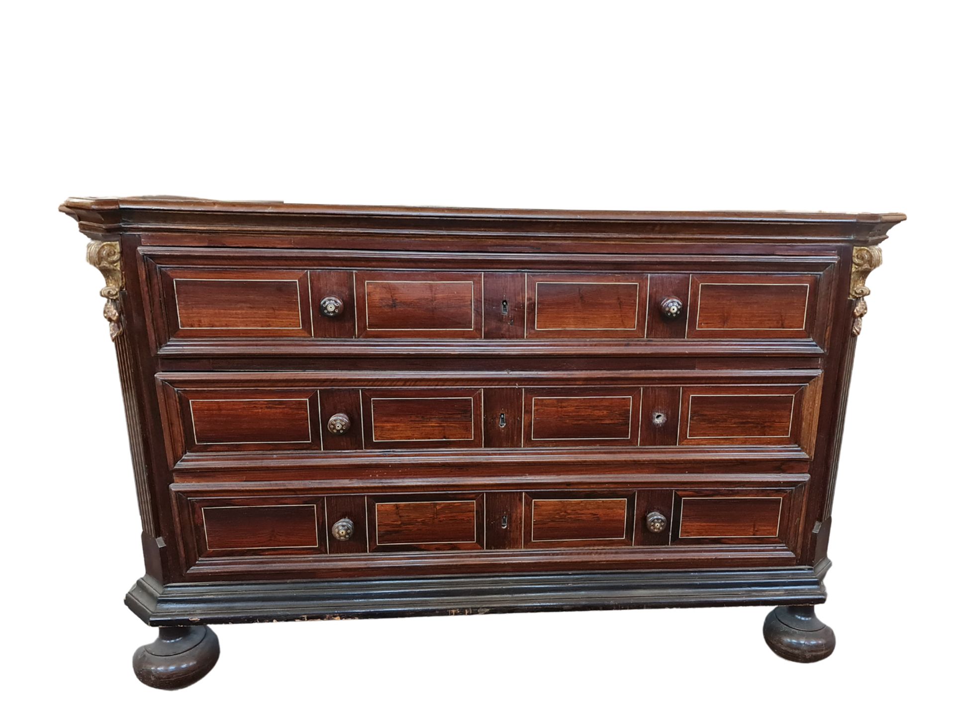 Florentine Commode in Rosewood Marquetry and Gold Leaf Appliques, 18th Century