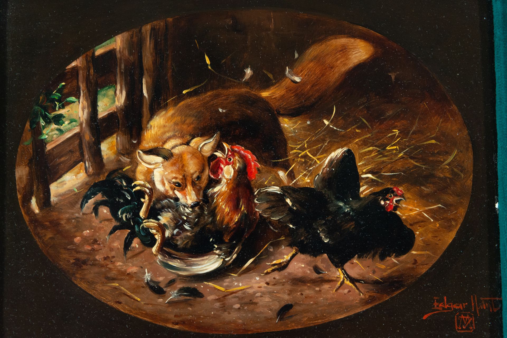 Fox eating Chickens, signed Edgar Hunt, 19th century English school - Image 3 of 6