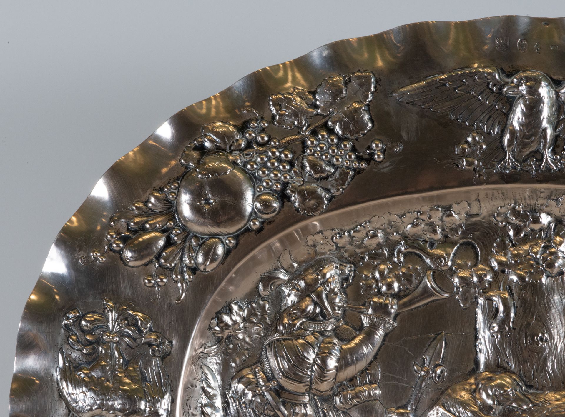 Large Pair of Sterling Silver Trays with Chivalry Motifs, Marks of England, 19th Century - Image 9 of 12