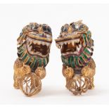 Pair of Foo Dogs in gilt filigree and enamels, 20th century