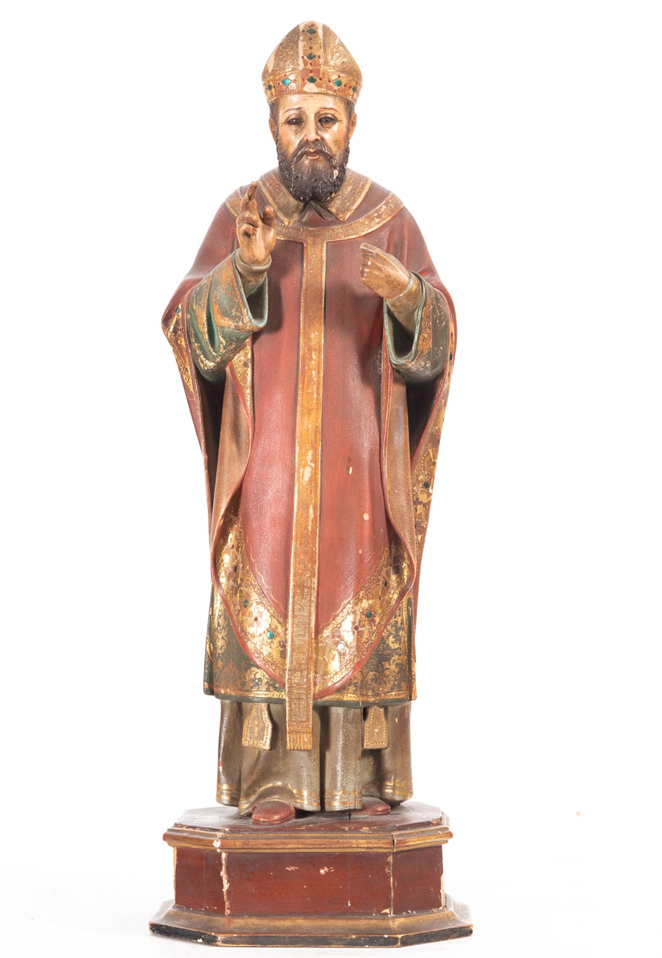 Saint Nicholas, polychrome wood carving, Olot, 19th century