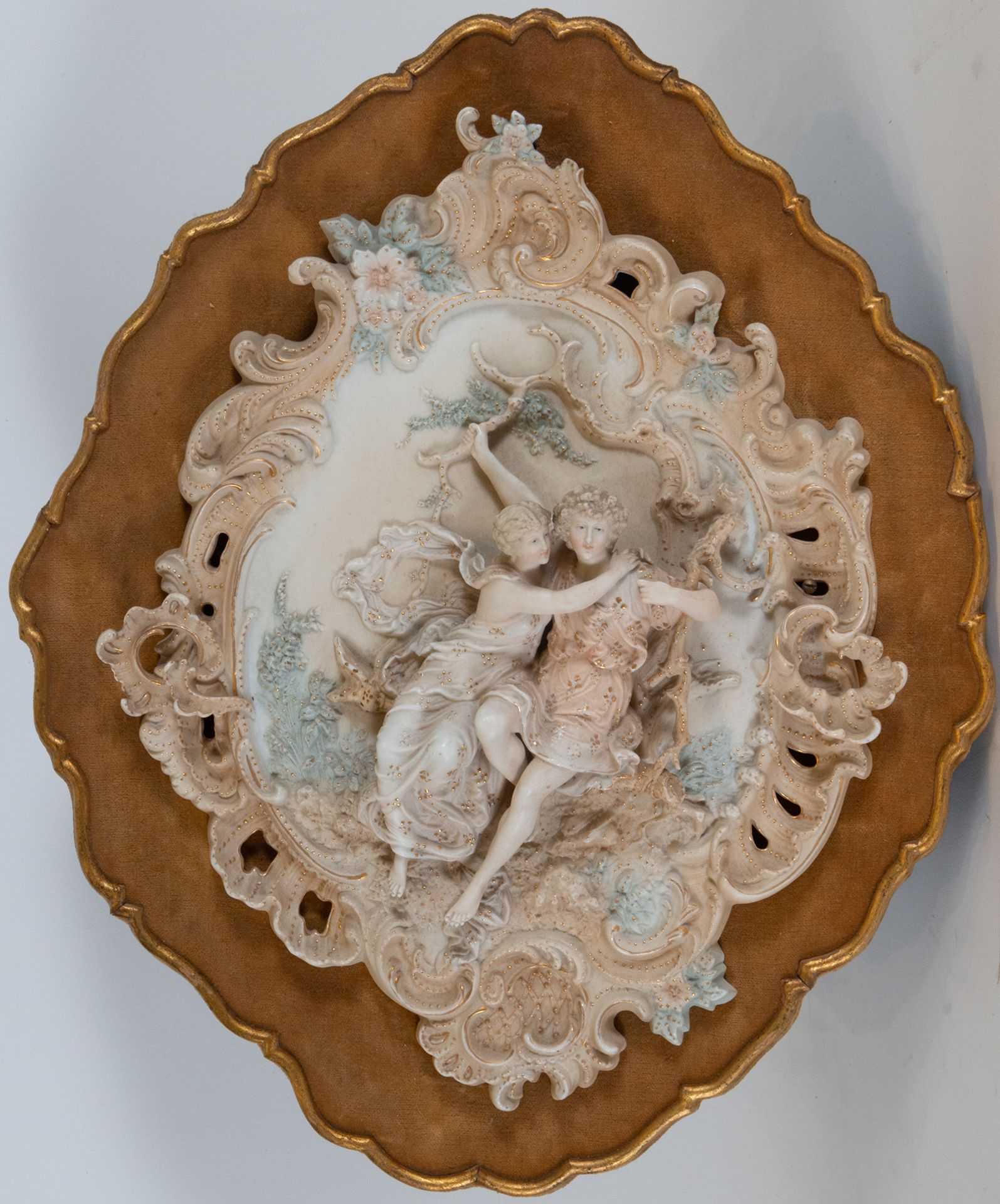 Art Nouveau ceiling light in biscuit porcelain, 20th century