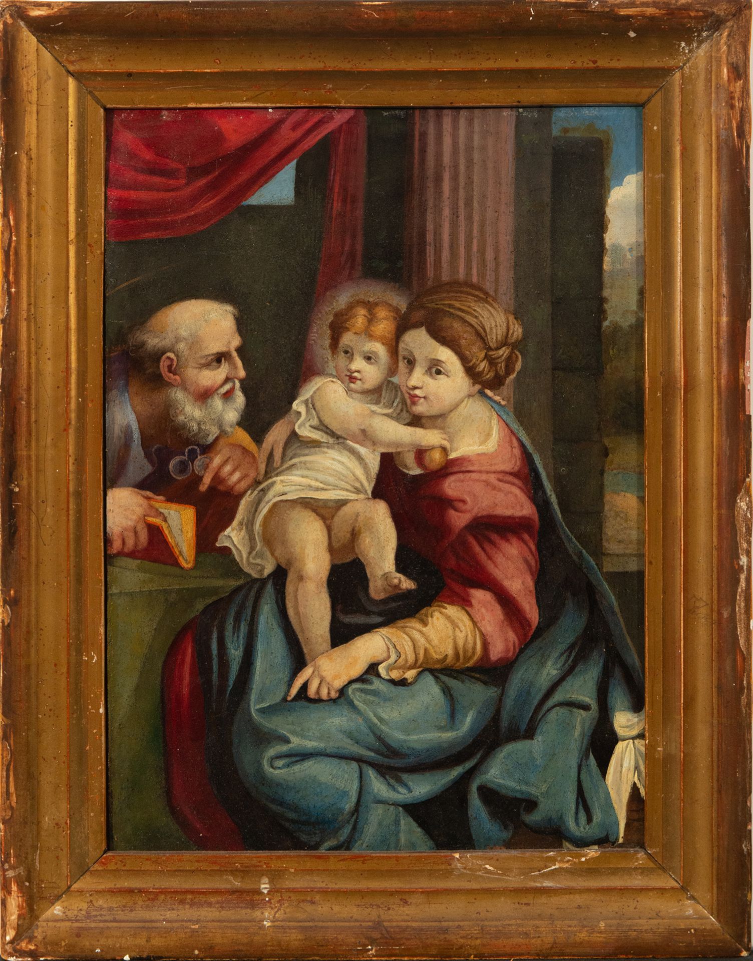 Holy family painted over metal, Italian school of the eighteenth century