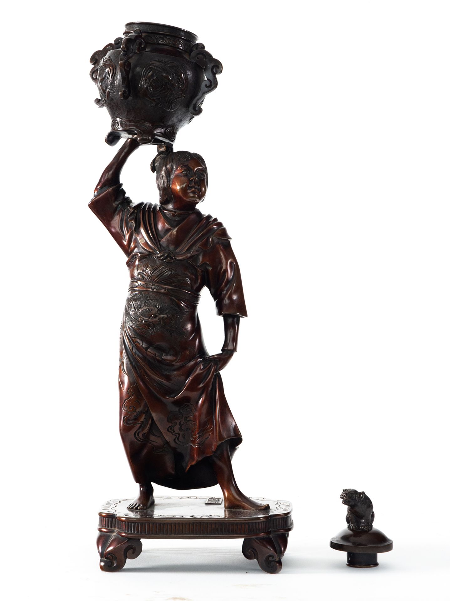 Important pair of Japanese sculptures in patinated bronze, Meiji period, 19th century - Image 6 of 8