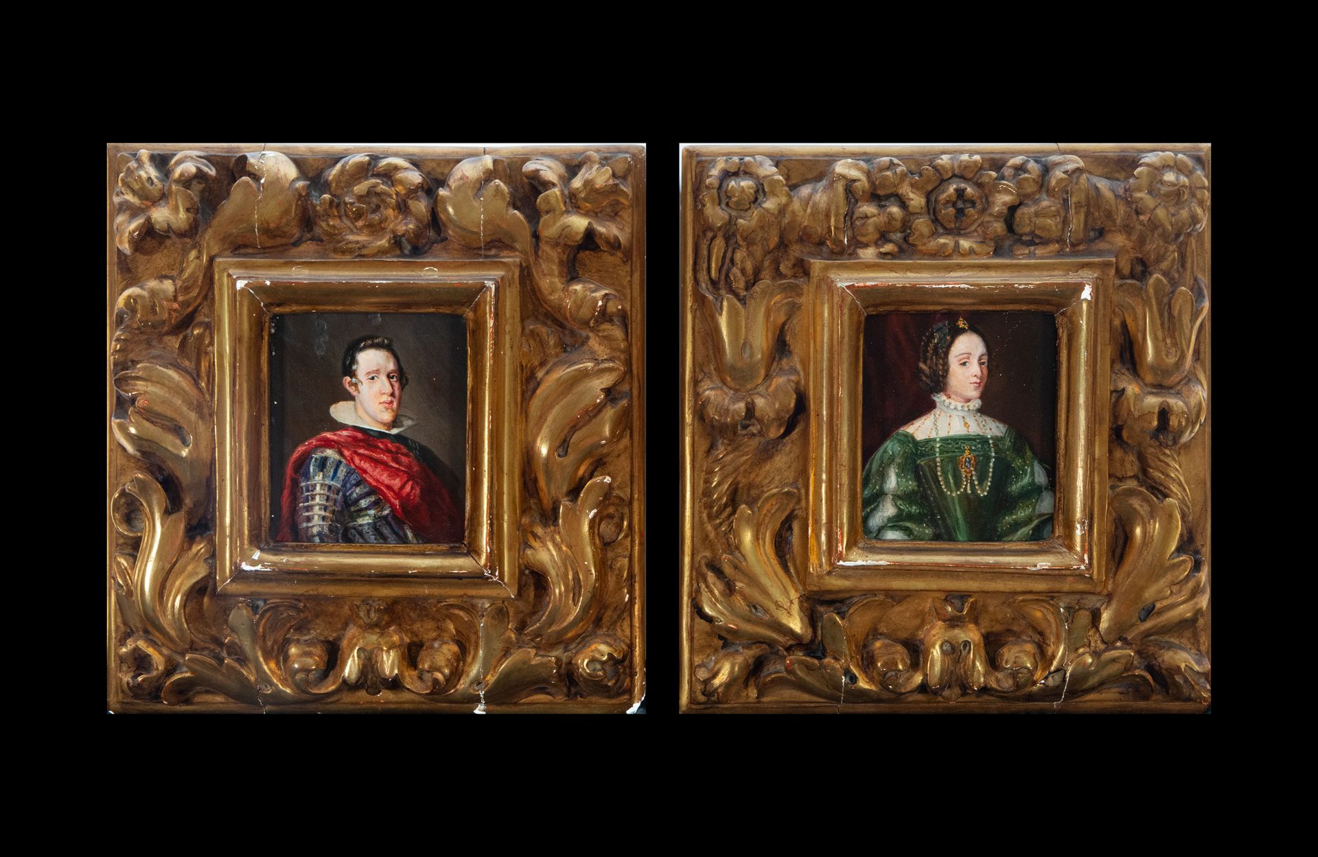 Pair of portraits on panel of Philip IV and Mary of Austria, Central European school of the 19th cen