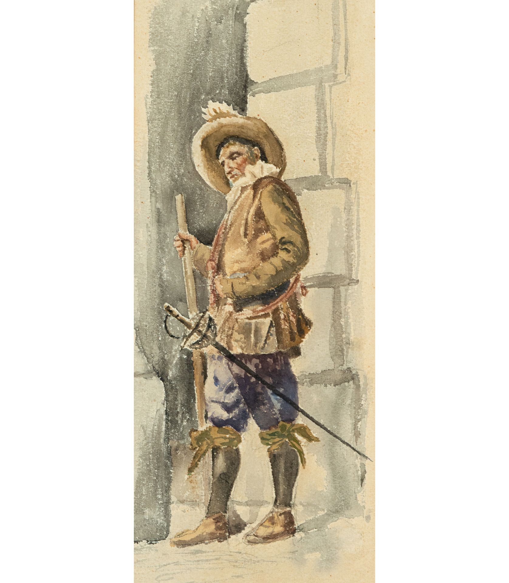Pair of Musketeer and Musician Watercolors on Paper, 19th century Italian school - Image 6 of 8
