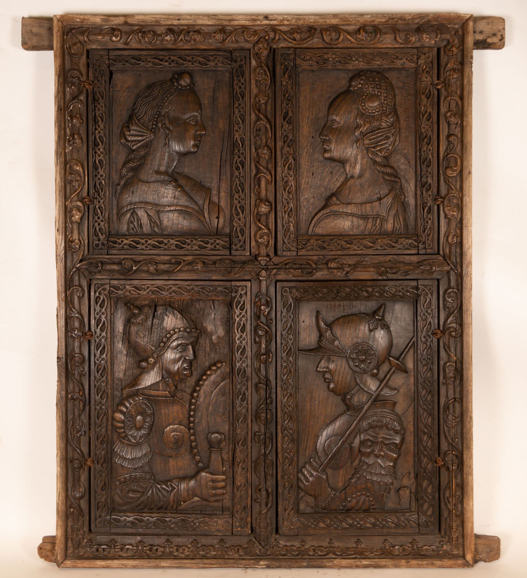 Renaissance-style Four-Leaf oak window, German school, possibly mid-16th century