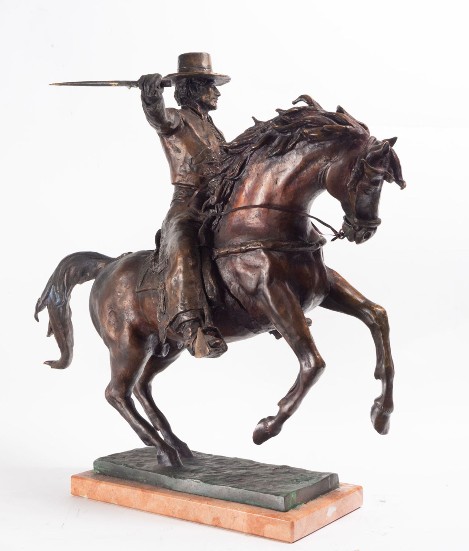 Portuguese "Rejoneador" in Bronze with Marble Base, signed Sanguino, 20th century - Image 5 of 5