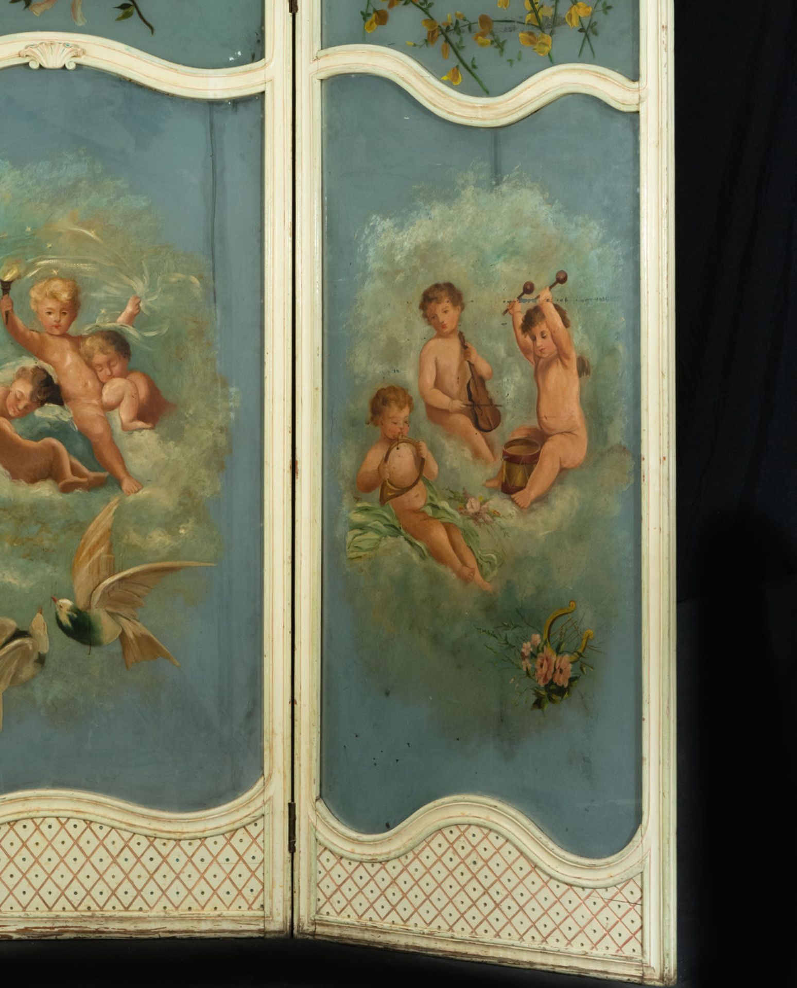 French Screen in Wood and Painted Glass in Napoleon III style, France, 19th century - Bild 5 aus 5
