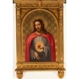 Large Italian Tabernacle-type Table in oil and gilded wood representing the Sacred Heart of Jesus, 1