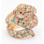 "Tutti Frutti" Snake Ring in 18k yellow gold