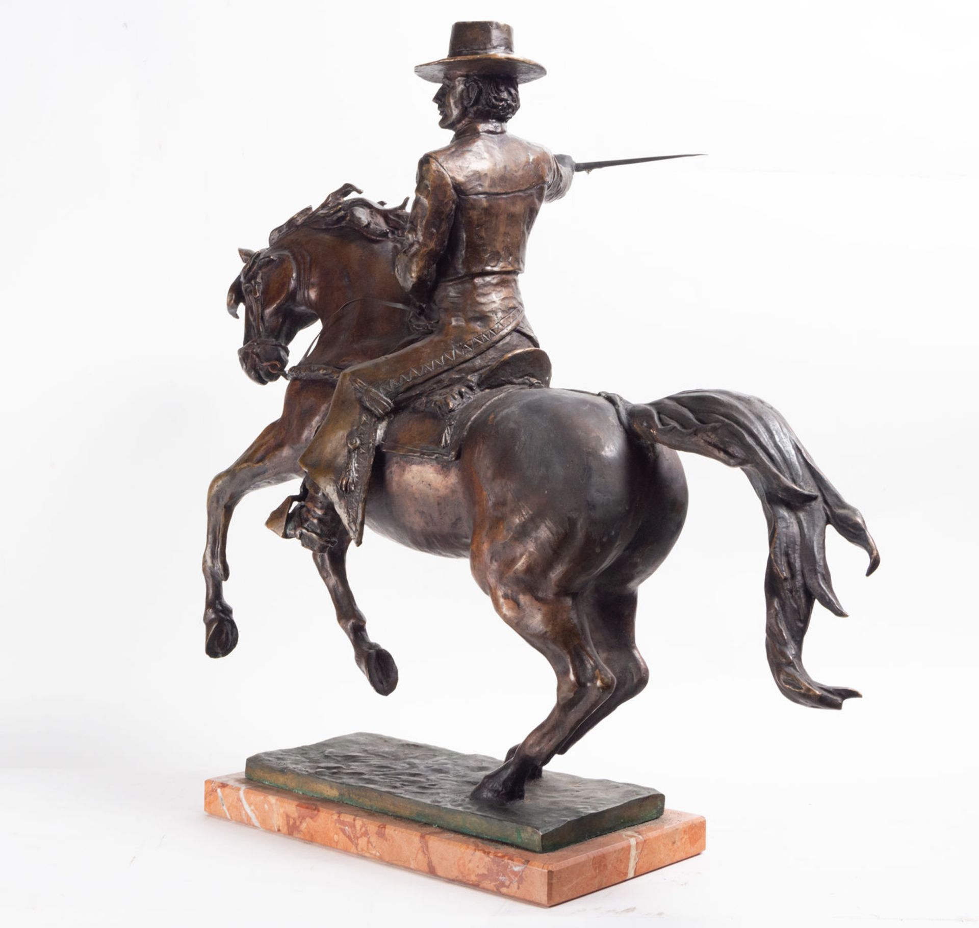 Portuguese "Rejoneador" in Bronze with Marble Base, signed Sanguino, 20th century - Image 3 of 5