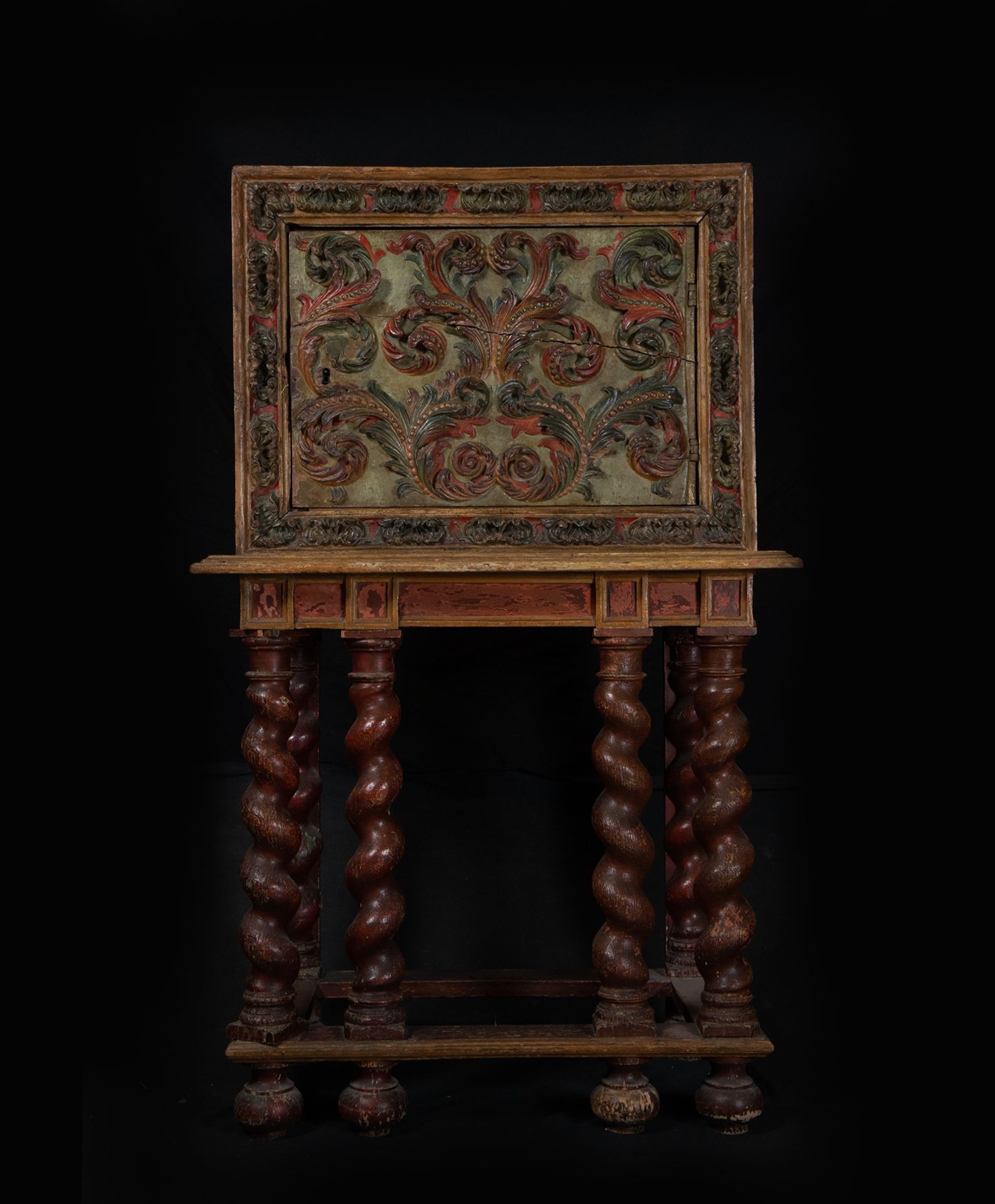 Important Mexican Colonial Cabinet in Polychrome Wood, New Spanish work from the 17th - 18th century