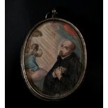 Colonial reliquary representing Saint Ignatius of Loyola on vellum, 18th century