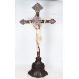 Indo Portuguese Crucifix in Rosewood, Silver and Ivory, 17th century