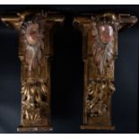 Pair of Important Corbels or Wall Supports of Cherubs, Spain, 17th century