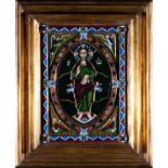 Important Christ Salvator Mundi in polychrome enamel according to Limoges models, signed Luis Huerta