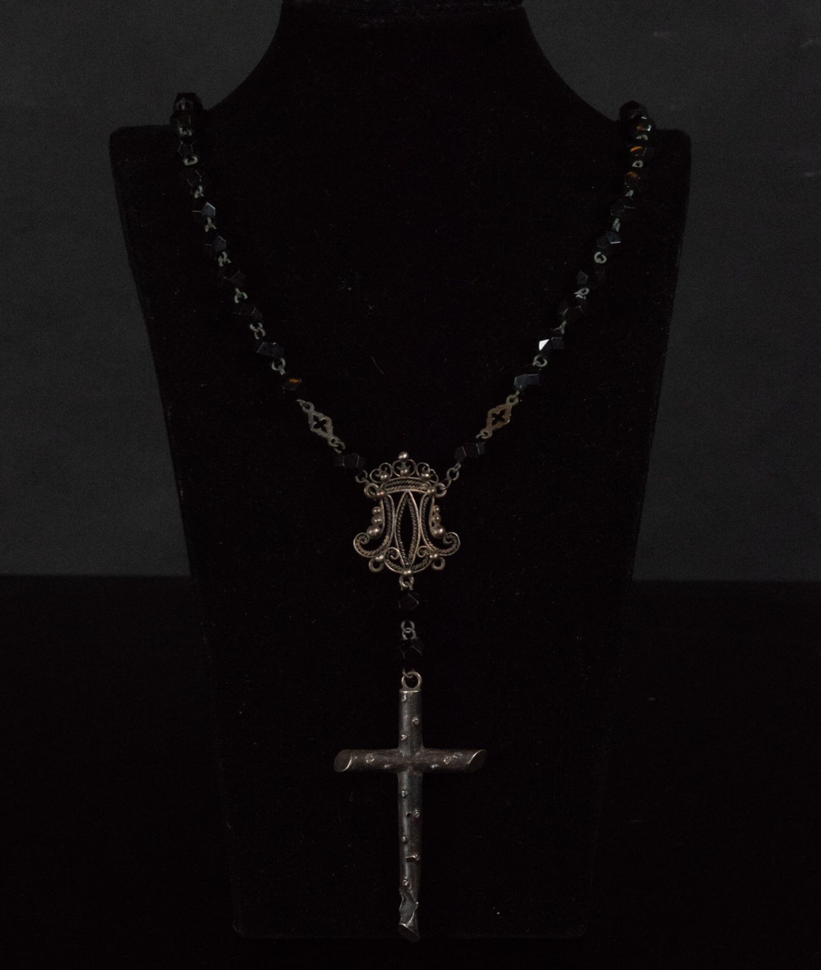 Rare Rosary in Silver Filigree and Jet beads, Italy, 19th century