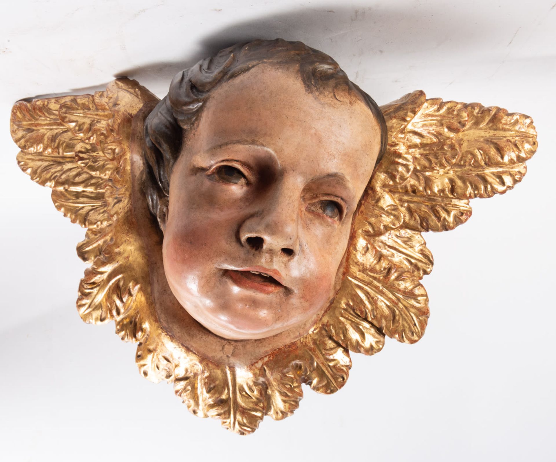 Exceptional Pair of Wall Cherubs Heads, Granada school from the 17th century - Image 2 of 6