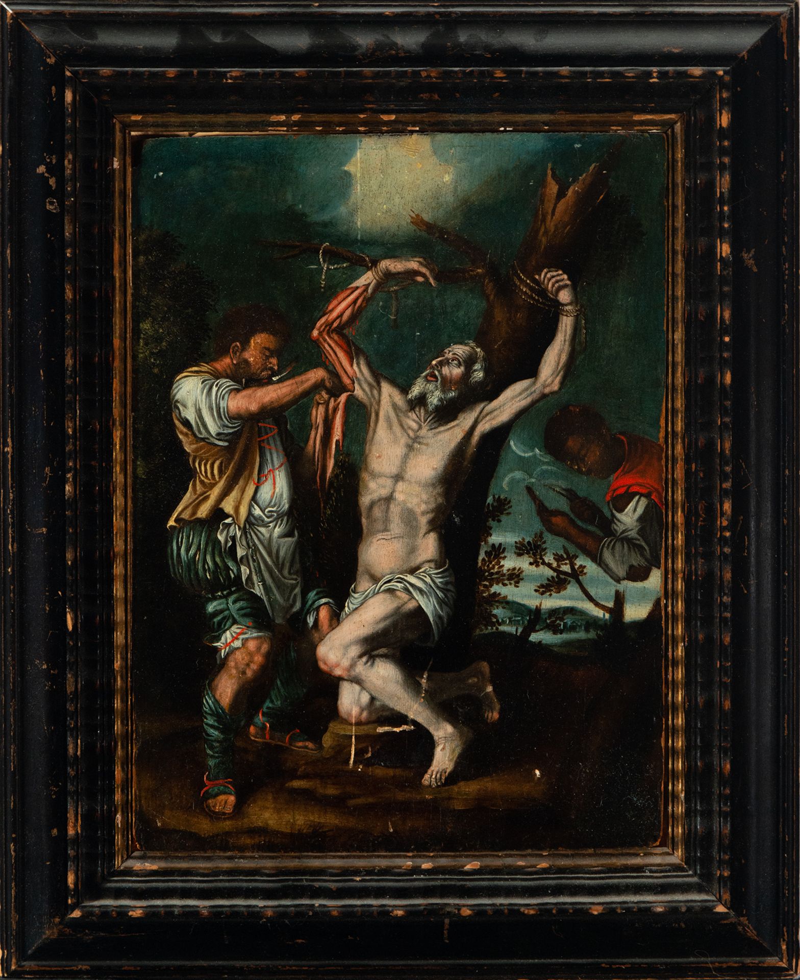 The Martyrdom of Saint Bartholomew on panel, Italian school from the 17th - 18th century