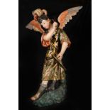 Massive Colonial Saint Michael Archangel in polychrome and gilt wood, New Spanish work from the 17th