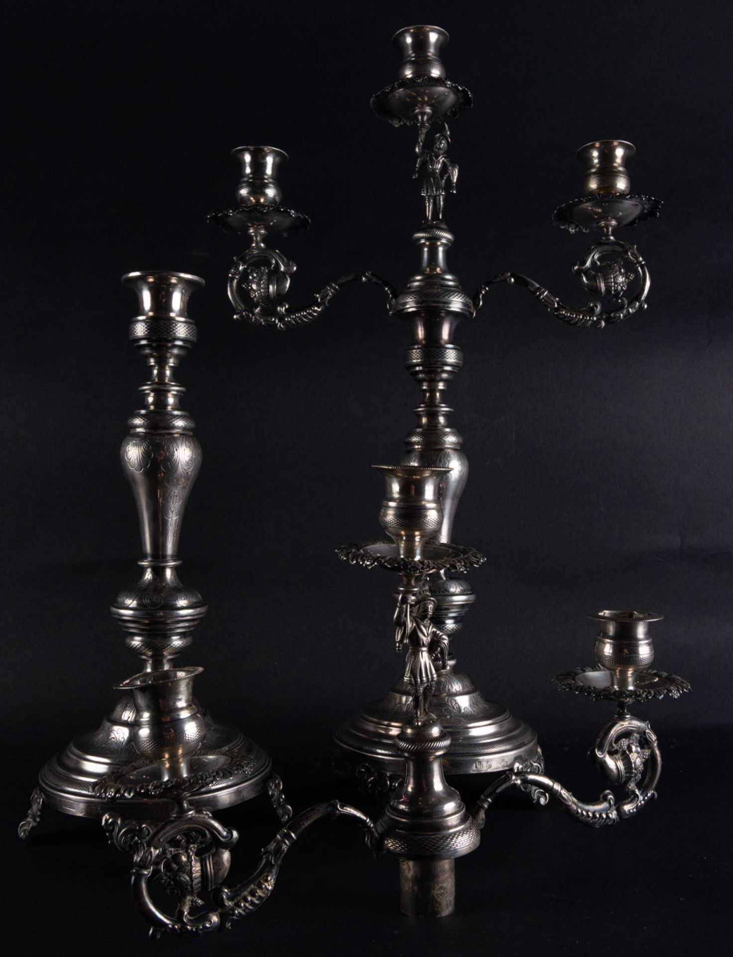 Pair of Important Fernandine Chandeliers in Sterling Silver, Barcelona hallmarks, early 19th century