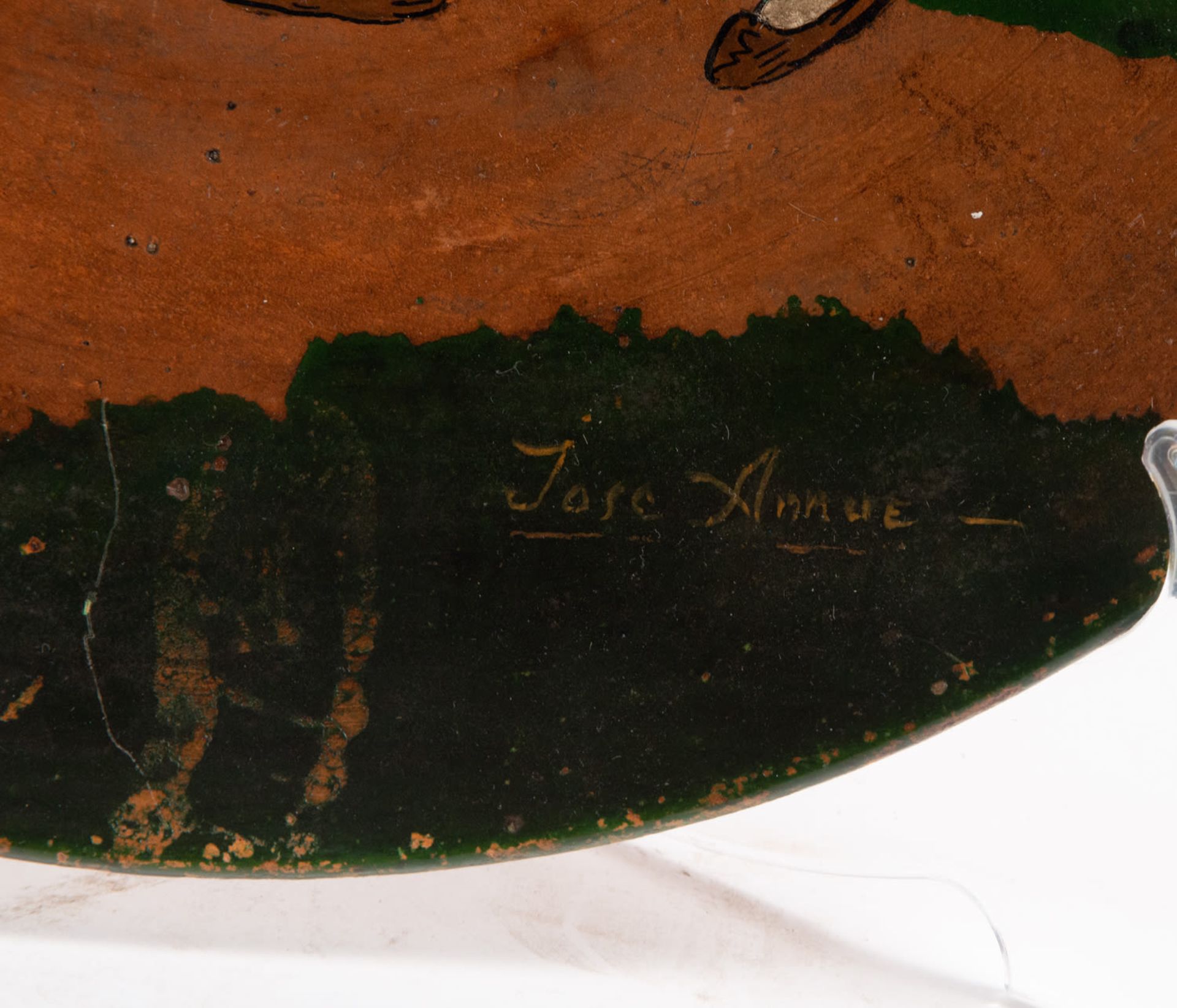 Pair of Plates in Polychrome Earthenware representing Pastoral Scenes, signed JosŽ Arrue, Basque sch - Image 6 of 7