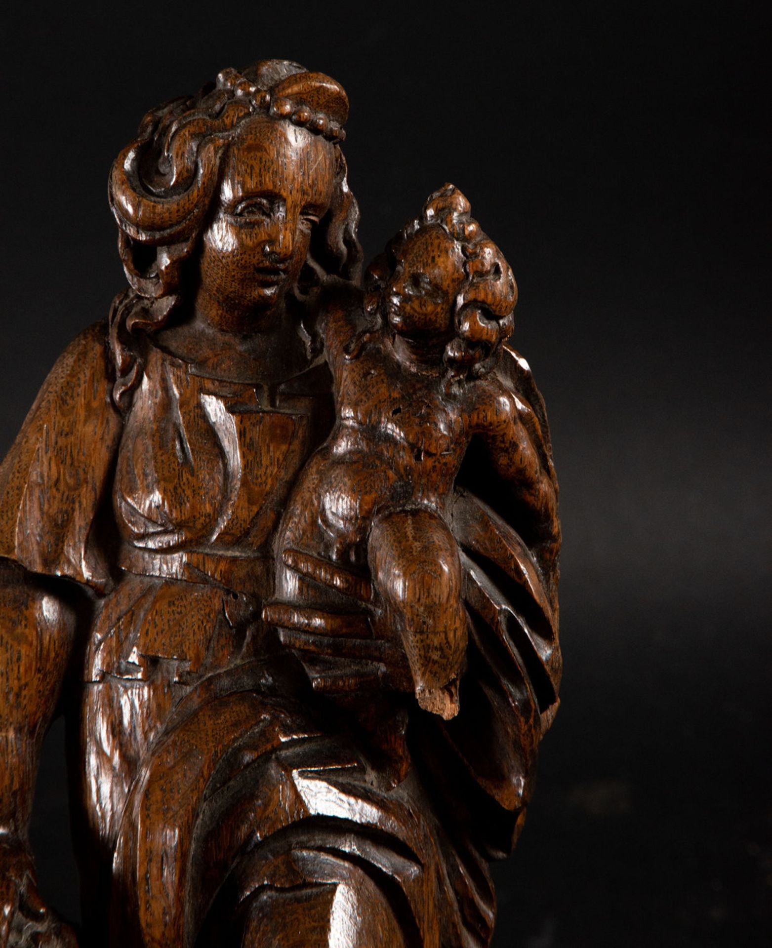 Important German Baroque Madonna and Child in Oak wood, Cologne, 16th - 17th centuries - Image 3 of 5